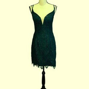 Alyce Paris Pine Green Embroidered Lace Mini Dress